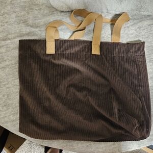 Brown Corduroy Tote Bag with Tan Straps
